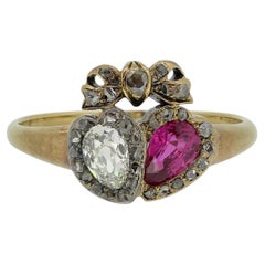 Victorian Ruby and Diamond Double Heart Ring