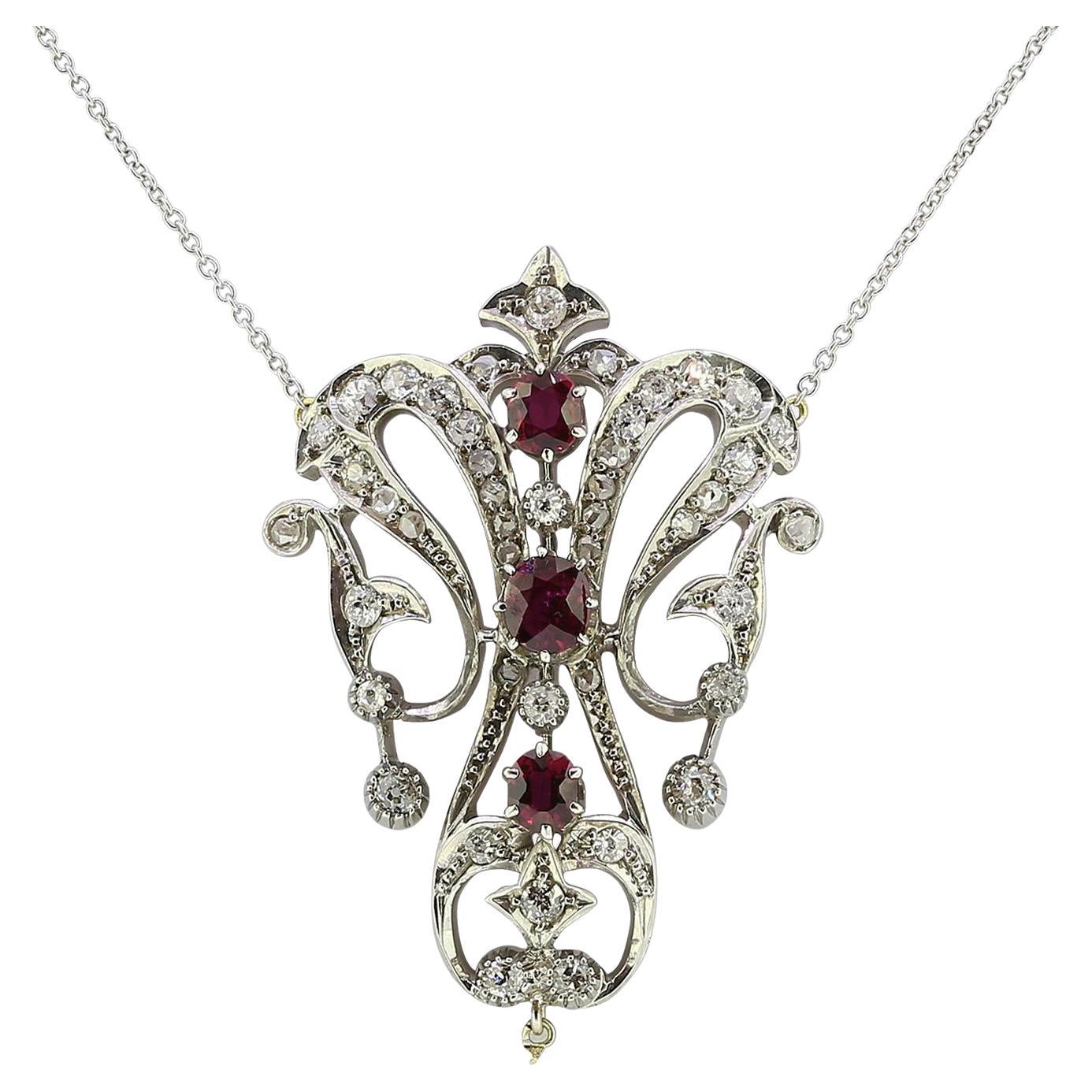 Victorian Ruby and Diamond Drop Necklace For Sale