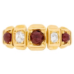 Victorian Ruby and Diamond Five-Stone Ring, circa 1870s