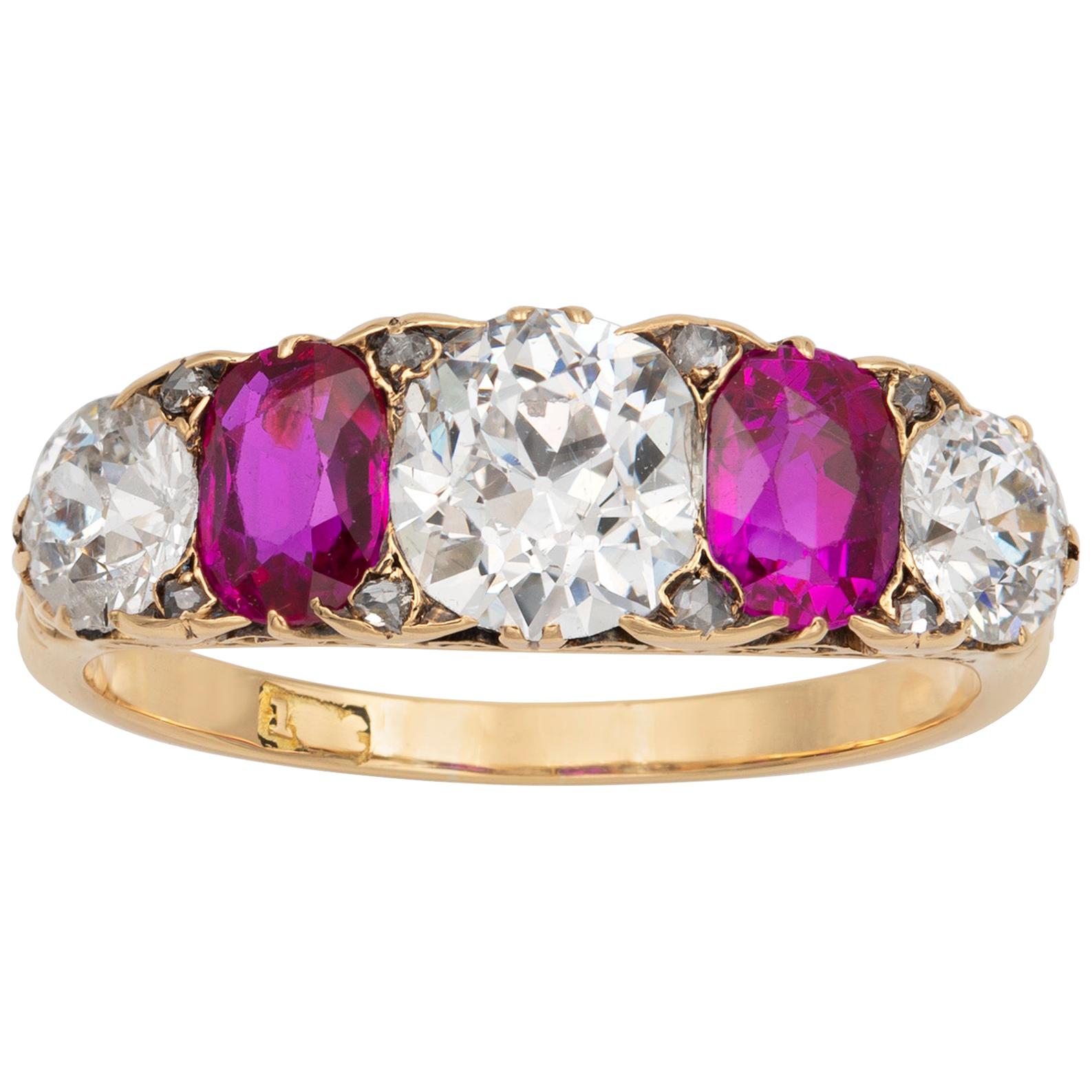 Victorian Ruby and Diamond Five-Stone Ring