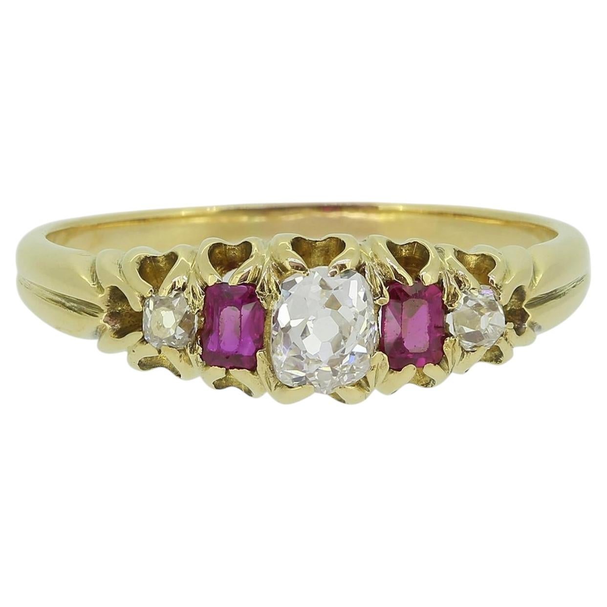Victorian Ruby and Diamond Five-Stone Ring