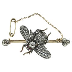 Viktorianische Fliegengitterbrosche mit Rubinen und Diamanten