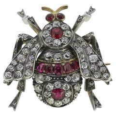 Victorian Ruby and Diamond Fly Brooch