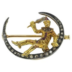 Victorian Ruby and Diamond Harlequin Crescent Brooch