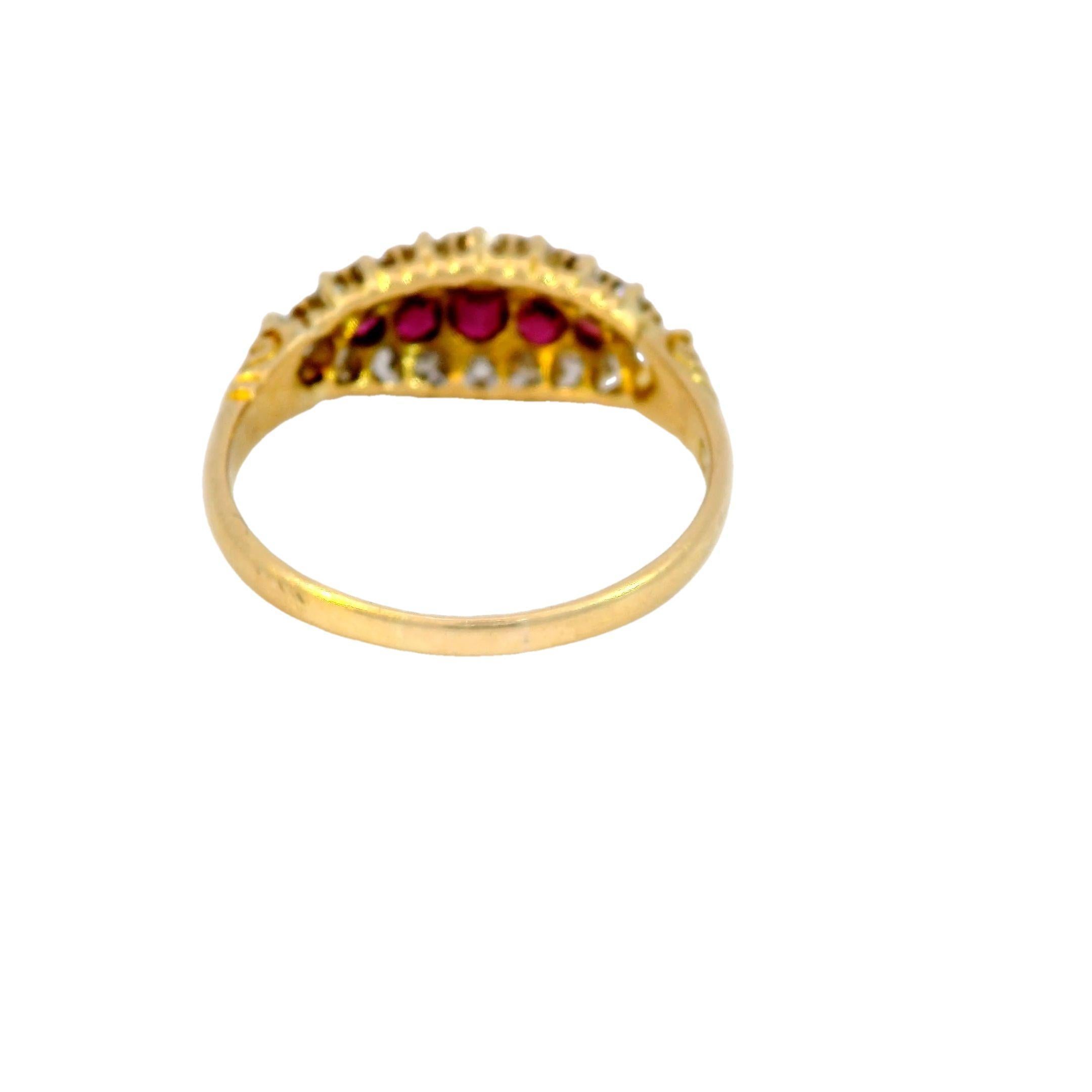 Oval Cut Victorian Ruby and Diamond Jacket Ring in 18 Karat Yellow Gold