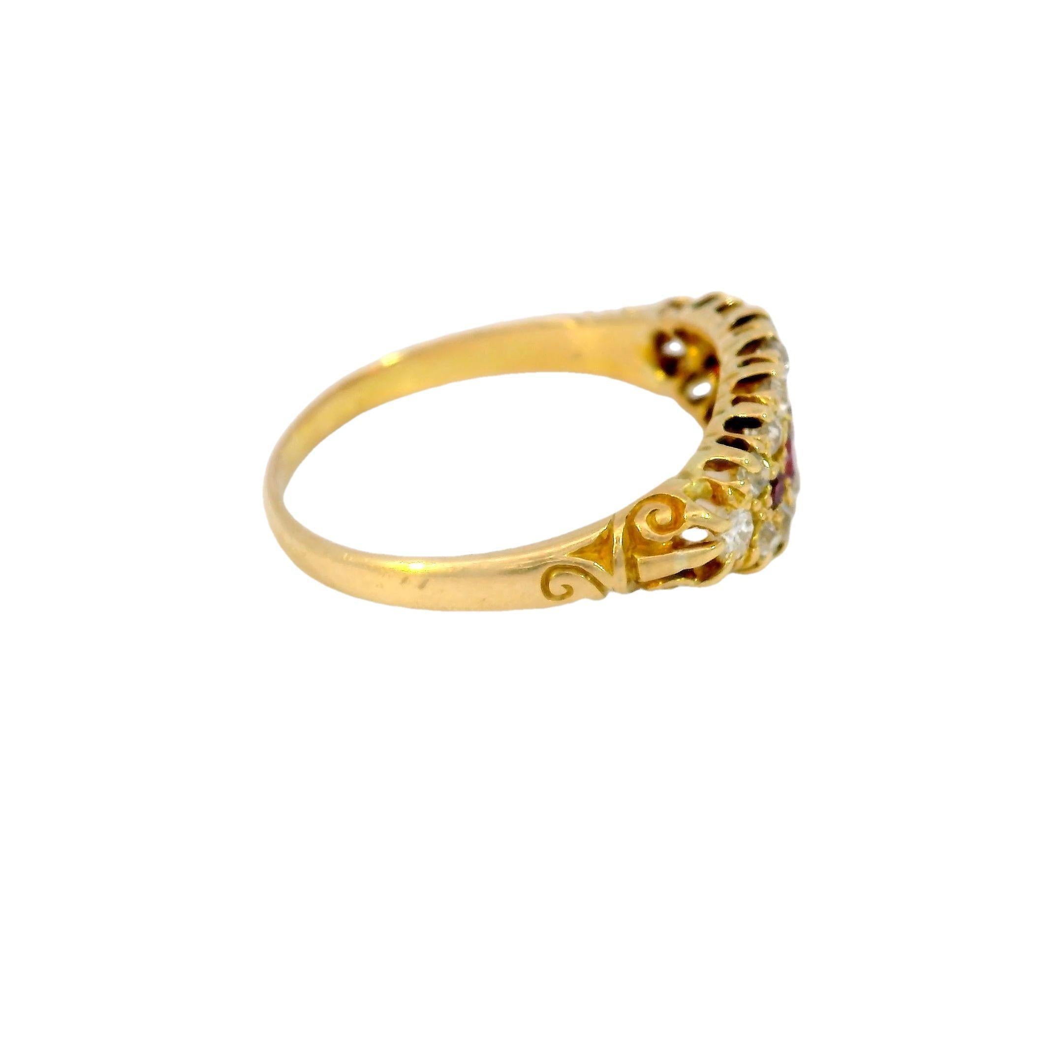Victorian Ruby and Diamond Jacket Ring in 18 Karat Yellow Gold In Excellent Condition In Fairfield, CT