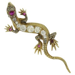 Victorian Ruby and Diamond Lizard Brooch