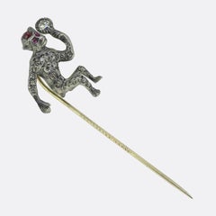 Victorian Ruby and Diamond Monkey Stick Pin