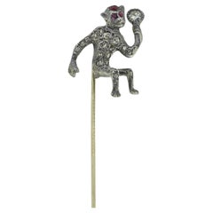 Victorian Ruby and Diamond Monkey Stick Pin