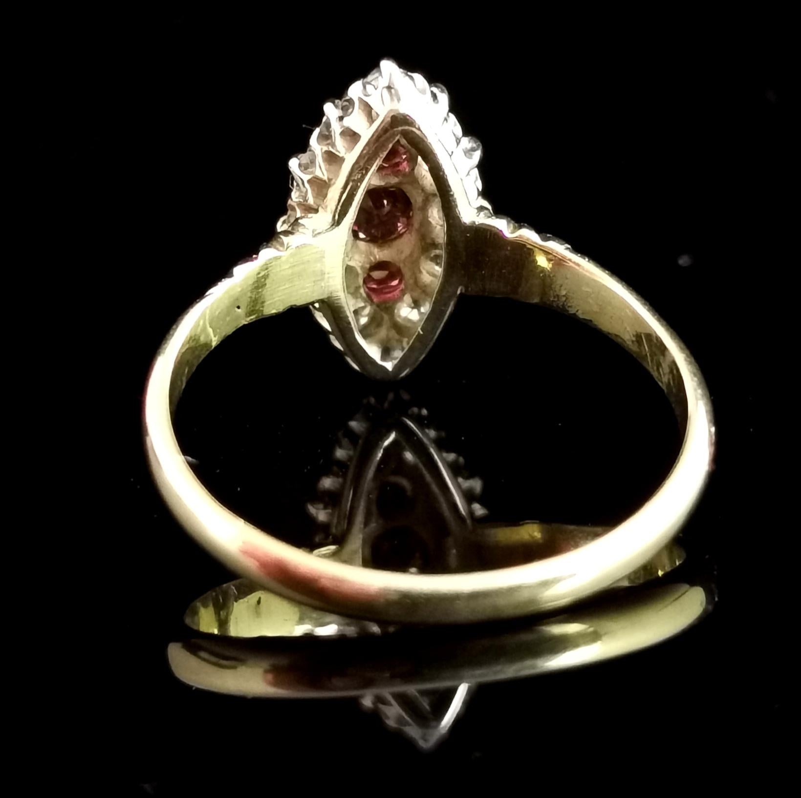 Victorian Ruby and Diamond Navette Ring, 18 Karat Yellow Gold 5