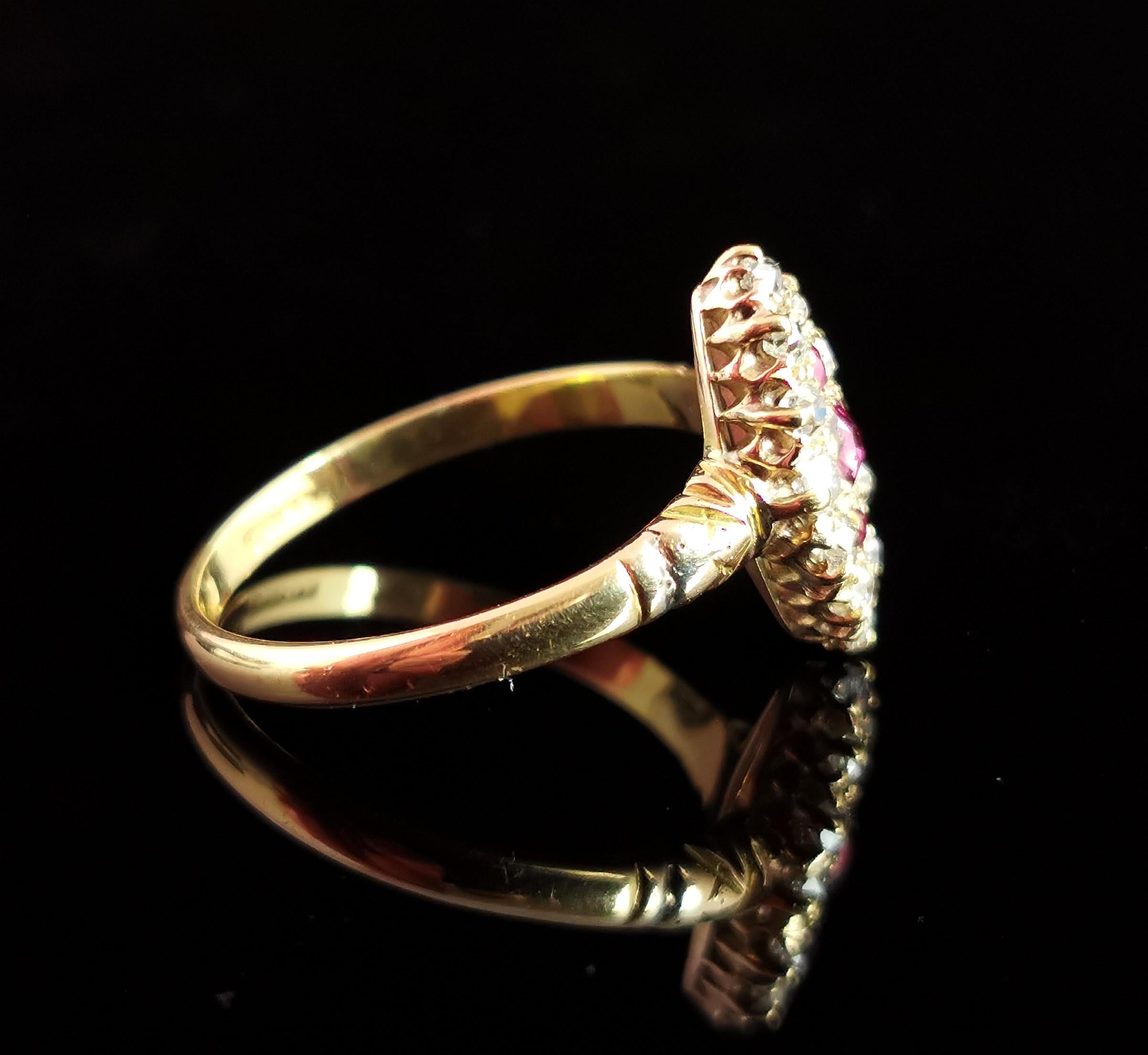 Victorian Ruby and Diamond Navette Ring, 18 Karat Yellow Gold 6