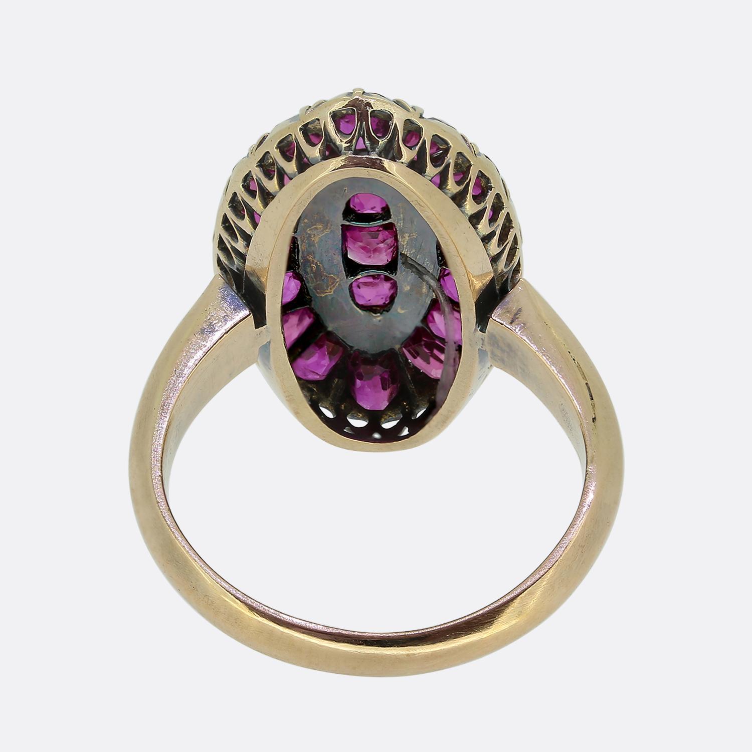 Victorian Ruby and Diamond Navette Ring In Good Condition For Sale In London, GB