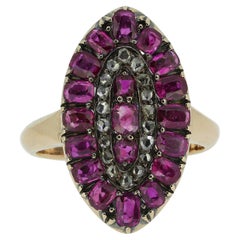 Antique Victorian Ruby and Diamond Navette Ring
