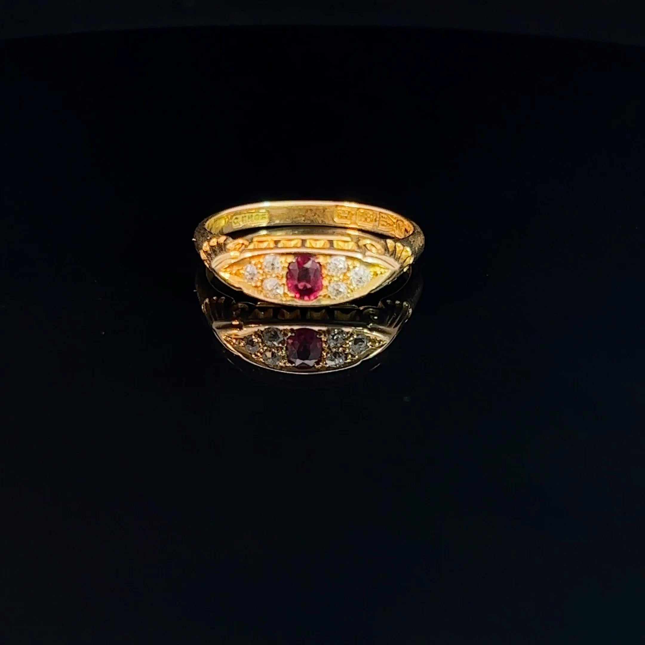 Mixed Cut Victorian Ruby and Diamond Ring  - Hallmarked Chester 1895