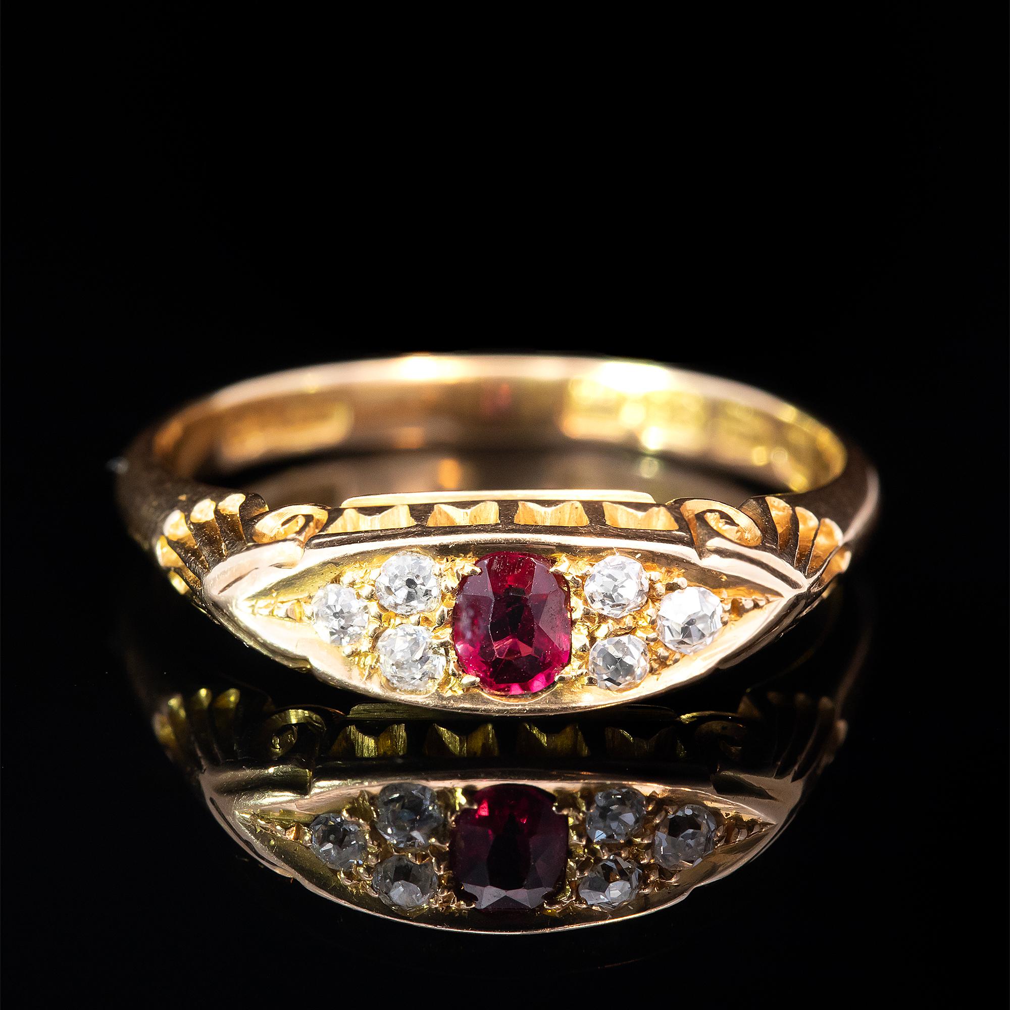 Victorian Ruby and Diamond Ring  - Hallmarked Chester 1895 2
