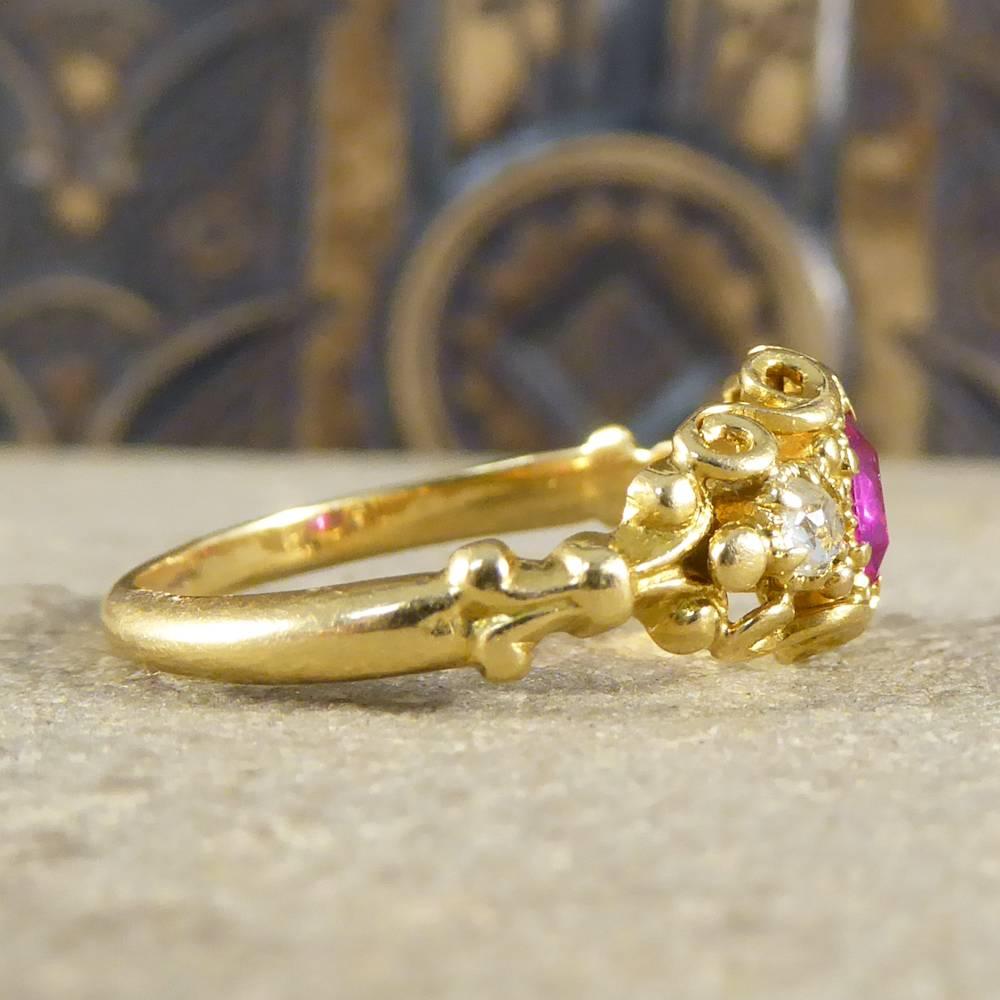 Early Victorian Victorian Ruby and Diamond Ring in 18 Carat Yellow Gold