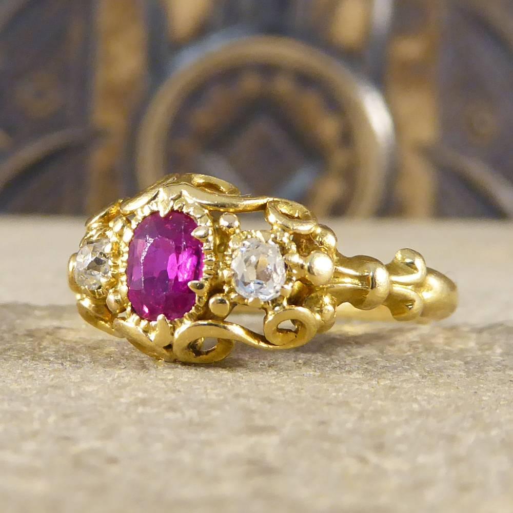 Women's Victorian Ruby and Diamond Ring in 18 Carat Yellow Gold