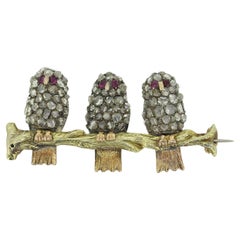 Victorian Ruby and Diamond Three Bird Brooch