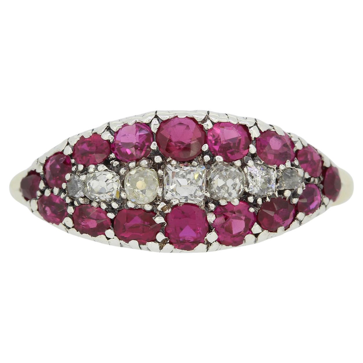 Victorian Ruby and Diamond Three Row Band For Sale
