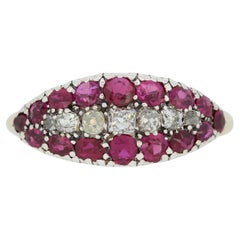 Antique Victorian Ruby and Diamond Three Row Band
