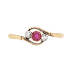 Victorian Ruby and Diamond Three-Stone Twist Ring, circa 1880s