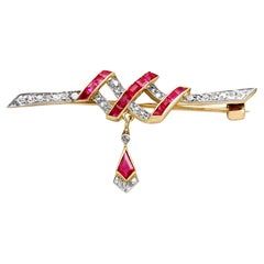 Victorian Ruby and Diamond Yellow Gold Bar Brooch