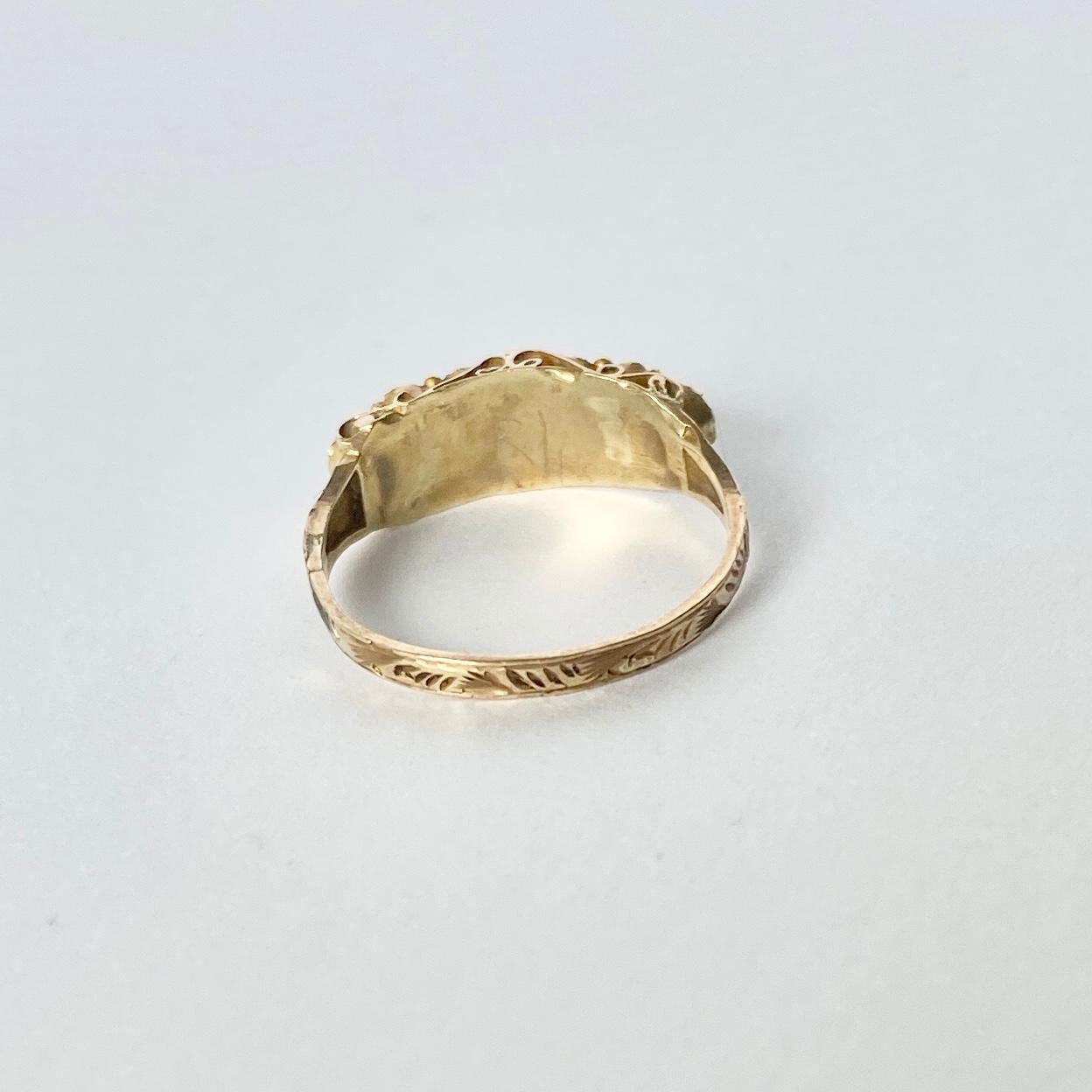 Viktorianischer Ring aus 9 Karat Gold mit Rubin und grünem Granat im Zustand „Gut“ im Angebot in Chipping Campden, GB