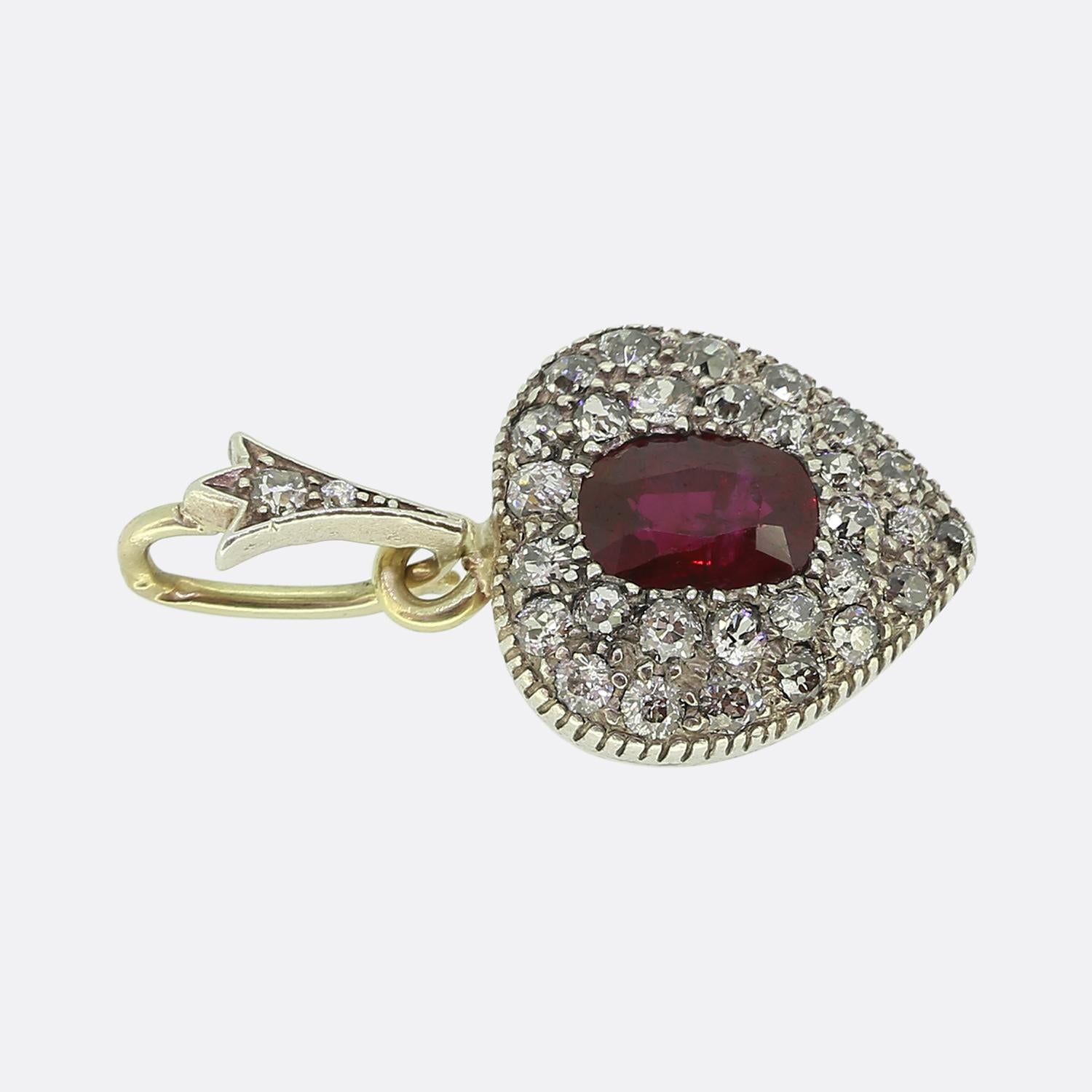 Antique Cushion Cut Victorian Ruby and Old Cut Diamond Locket Pendant For Sale