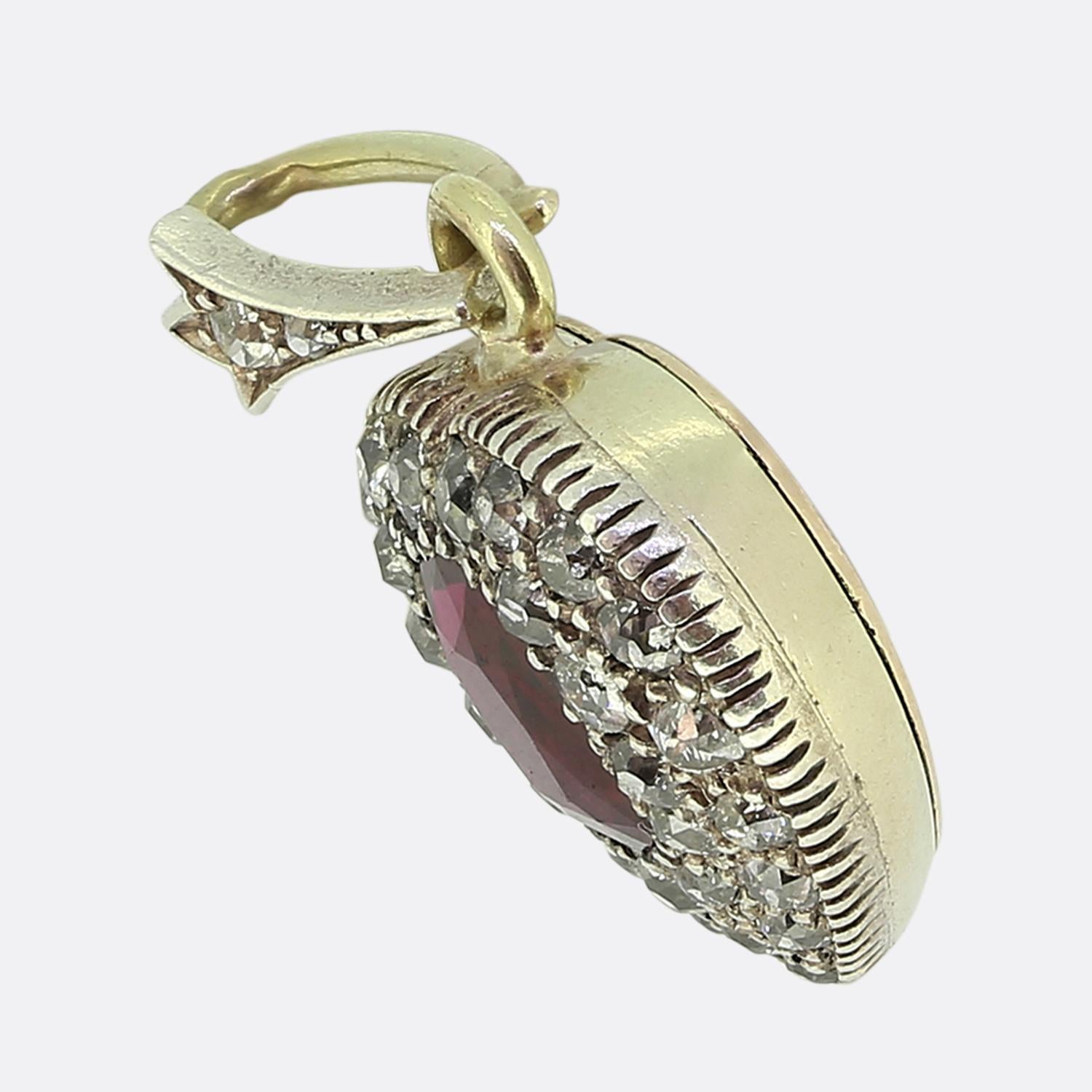 Victorian Ruby and Old Cut Diamond Locket Pendant In Good Condition For Sale In London, GB