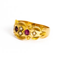 Victorian Ruby and Pearl 15 Carat Gold Ring