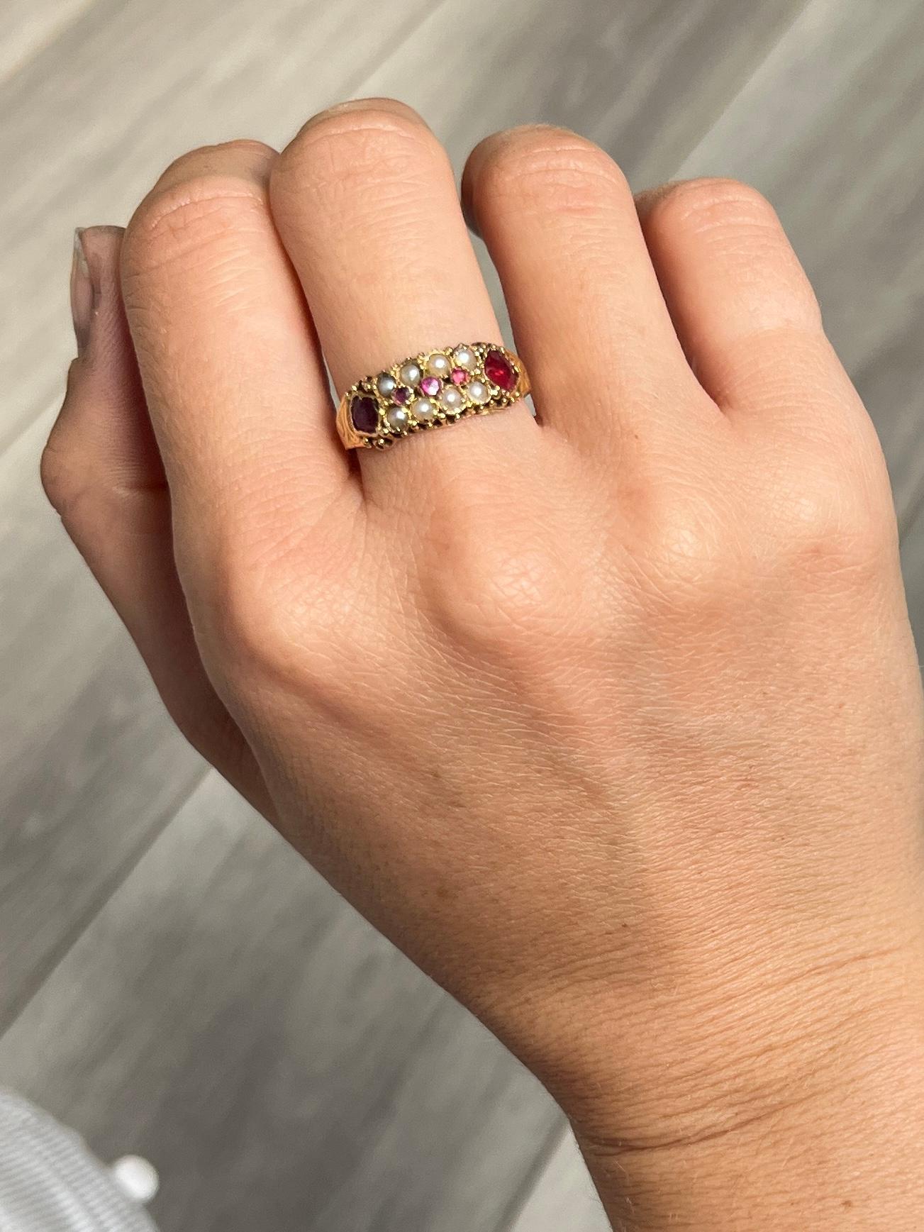 Uncut Victorian Ruby and Pearl 15 Carat Gold Ring