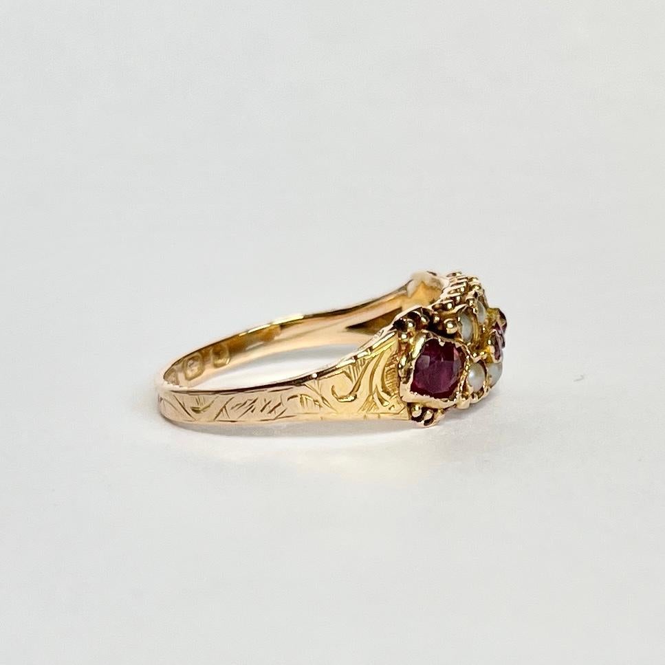 Victorian Ruby and Pearl 15 Carat Gold Ring 1