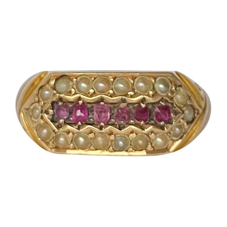 Victorian Ruby and Pearl 15 Carat Gold Ring