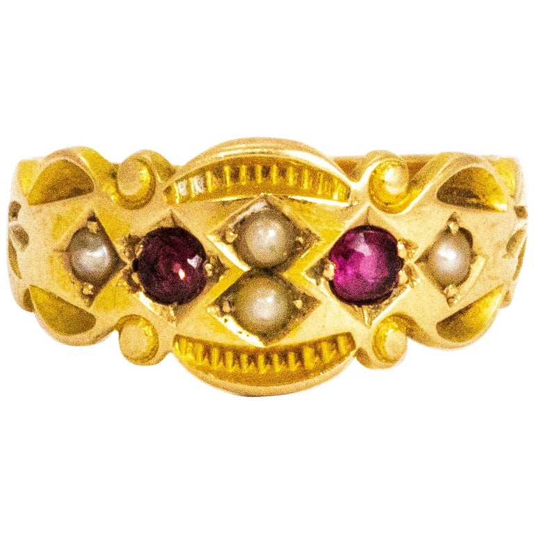 Victorian Ruby and Pearl 15 Carat Gold Ring at 1stdibs