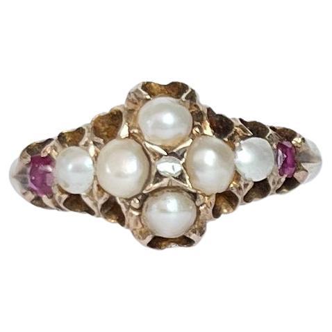 Victorian Ruby and Pearl 15 Carat Gold Ring For Sale