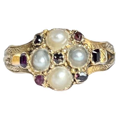 Victorian Ruby and Pearl 15 Carat Gold Ring For Sale