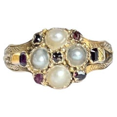 Antique Victorian Ruby and Pearl 15 Carat Gold Ring