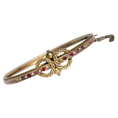 Victorian Ruby and Pearl 9 Carat Gold Bangle