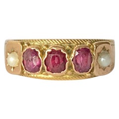 Antique Victorian Ruby and Pearl 9 Carat Gold Ring