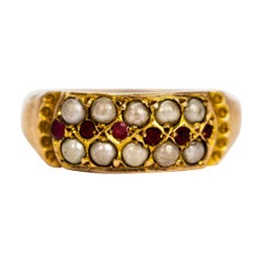 Antique Victorian Ruby and Pearl 9 Carat Gold Ring