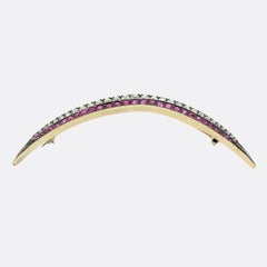 Victorian Ruby and Pearl Crescent Brooch