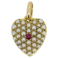 Antique Victorian Ruby and Pearl Heart Pendant