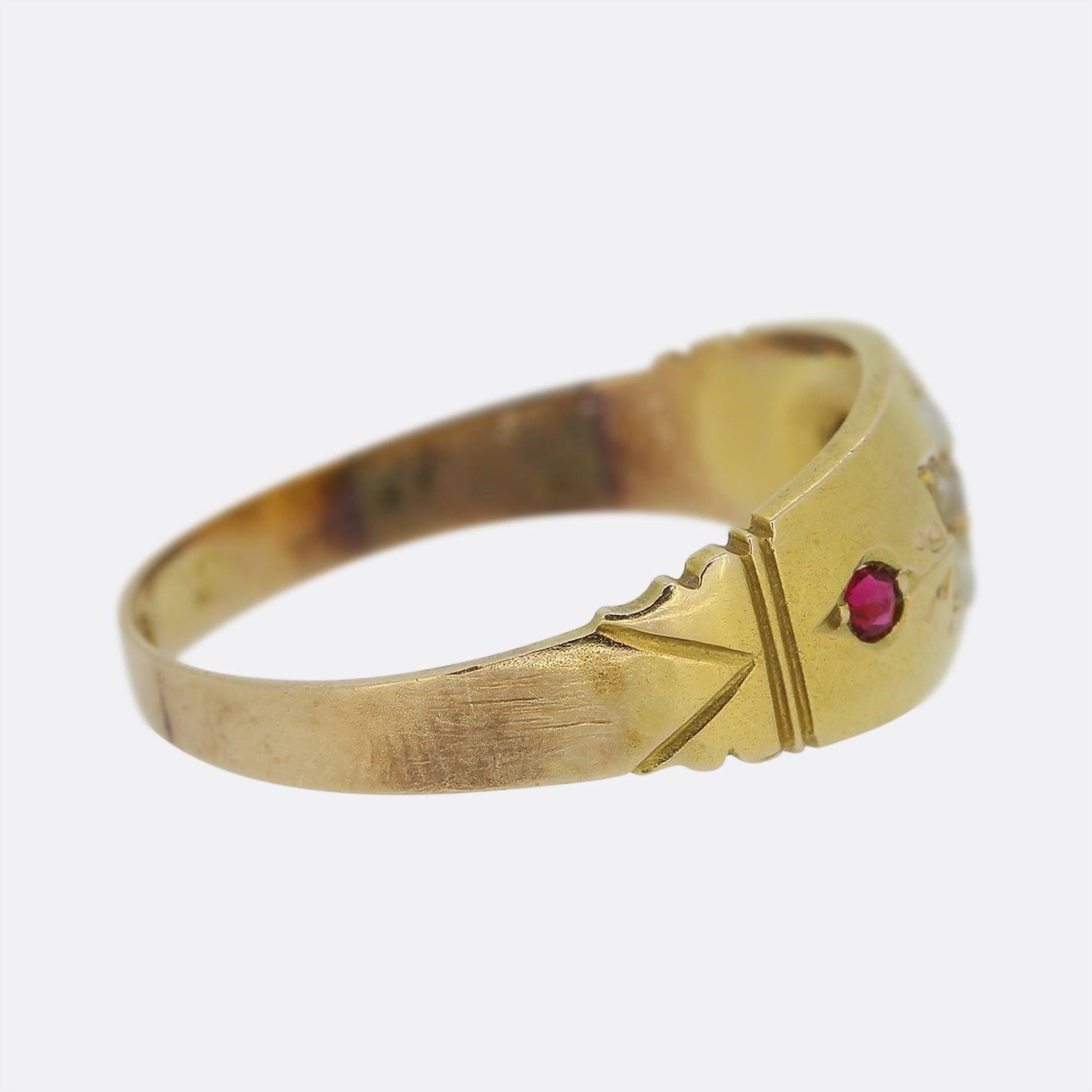 Round Cut Victorian Ruby and Pearl Sunflower Ring For Sale