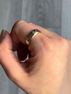 Bague victorienne en or 18 carats avec rubis et diamants taille rose