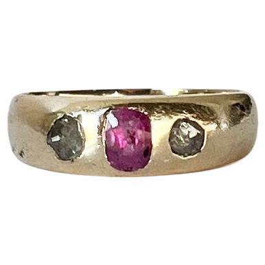 Victorian Ruby and Rose Cut Diamond 18 Carat Gold Band For Sale