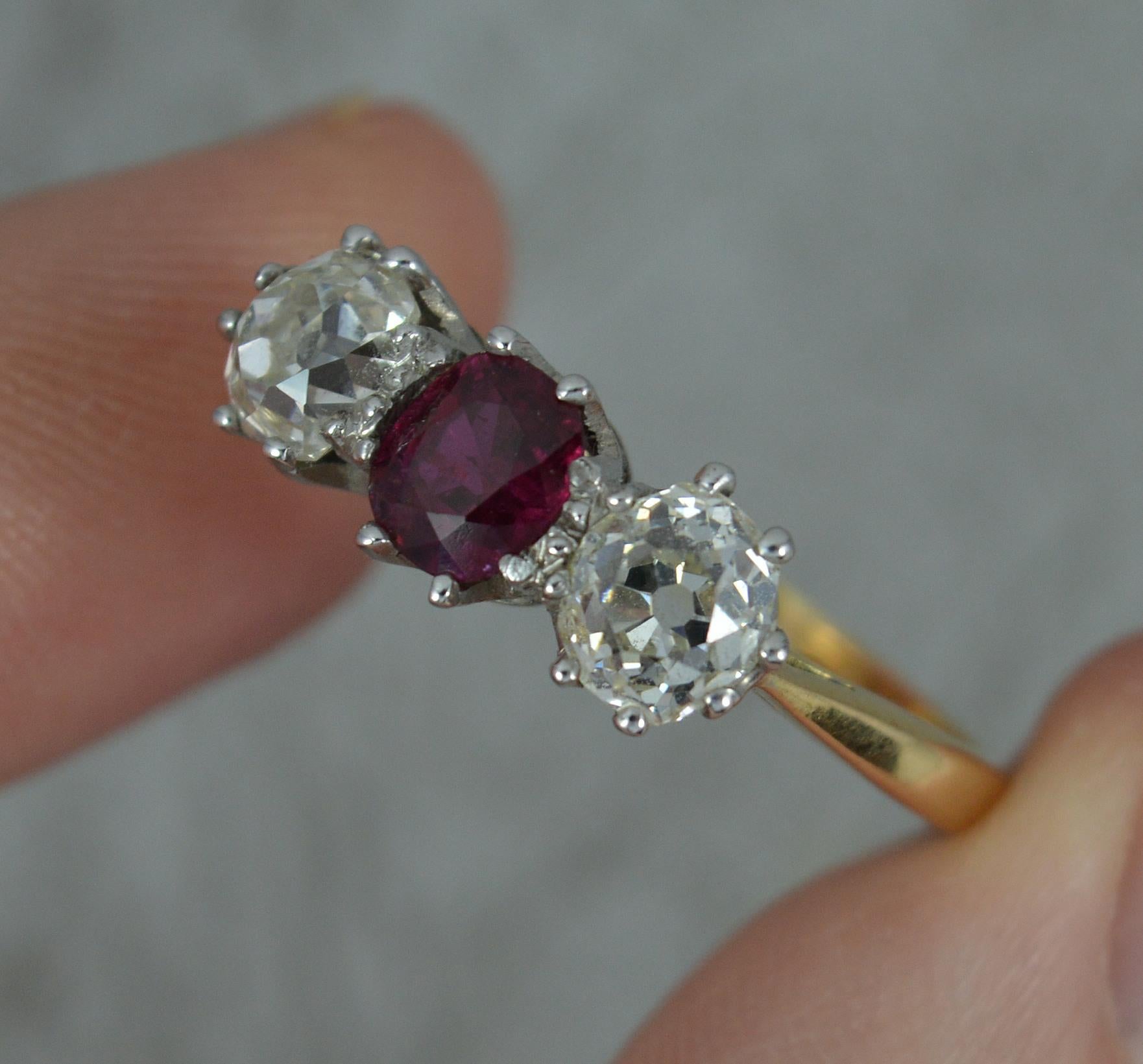 Victorian Ruby and VS 1.3 Carat Diamond 18 Carat Gold Trilogy Ring 4