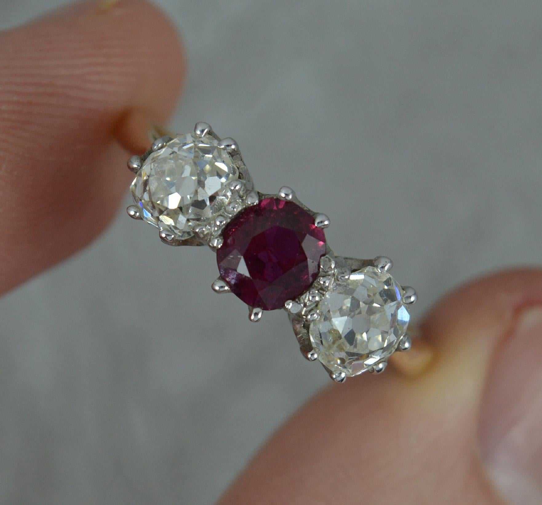 Victorian Ruby and VS 1.3 Carat Diamond 18 Carat Gold Trilogy Ring 5