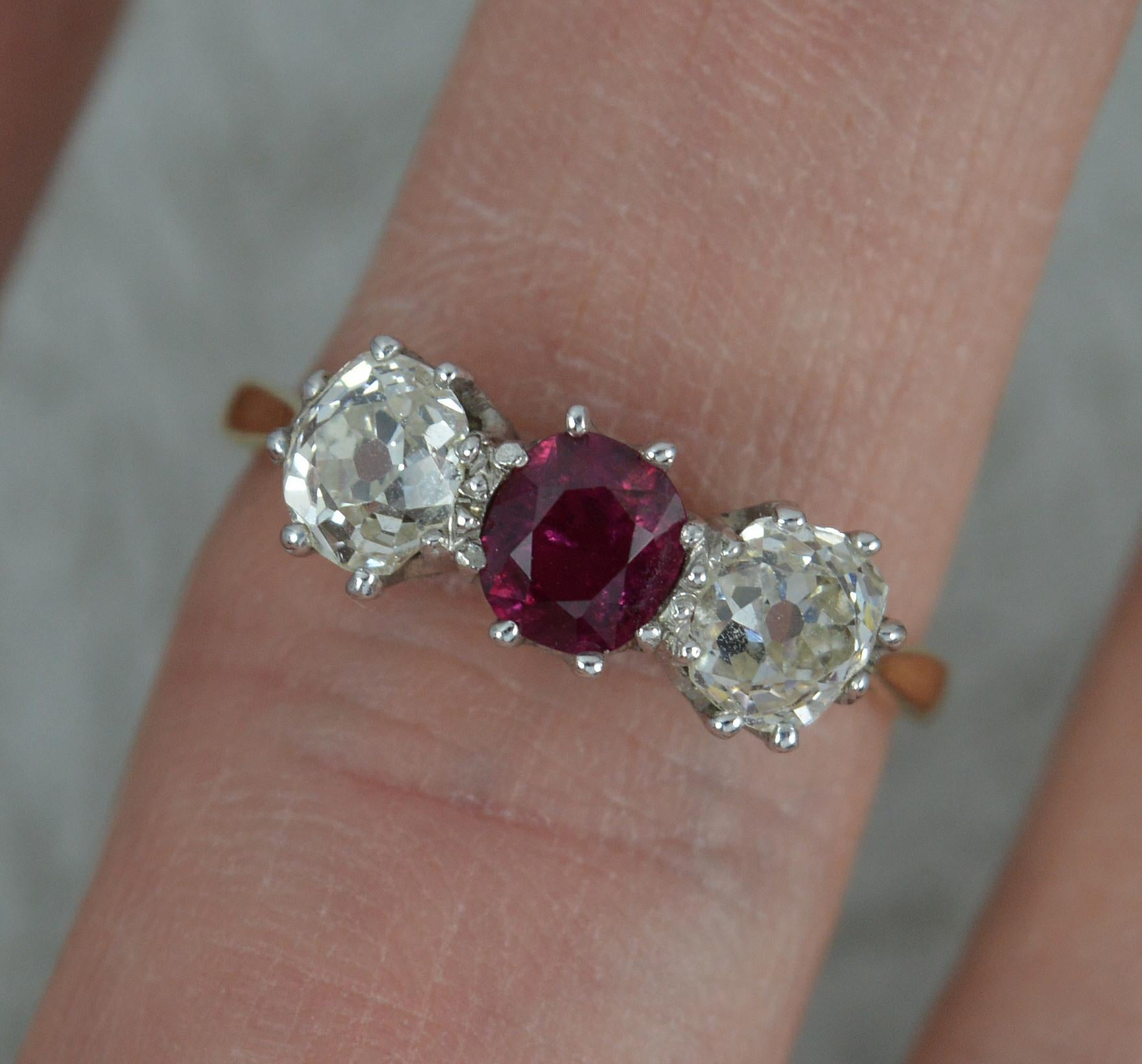 Victorian Ruby and VS 1.3 Carat Diamond 18 Carat Gold Trilogy Ring 6