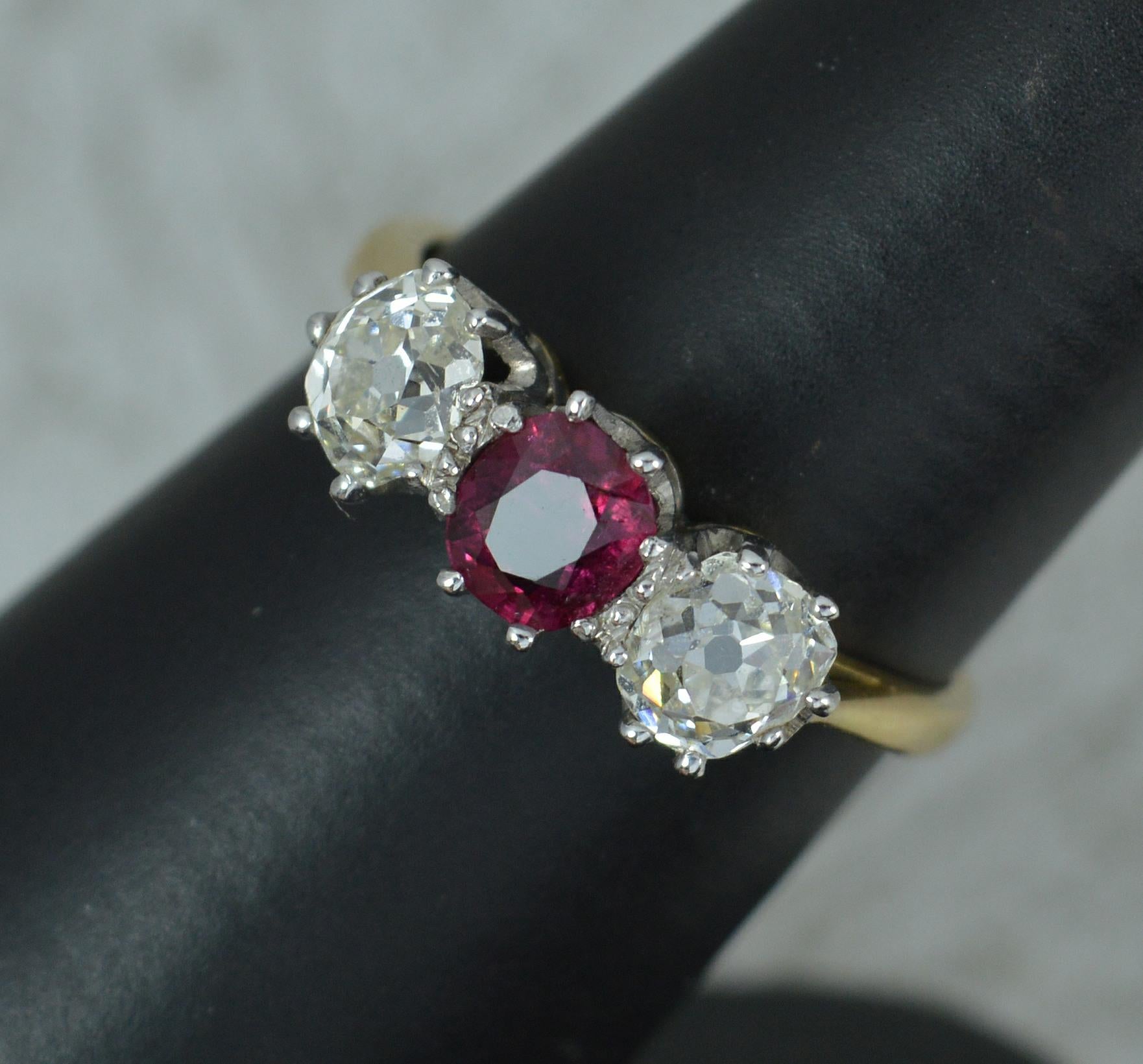 Victorian Ruby and VS 1.3 Carat Diamond 18 Carat Gold Trilogy Ring 7