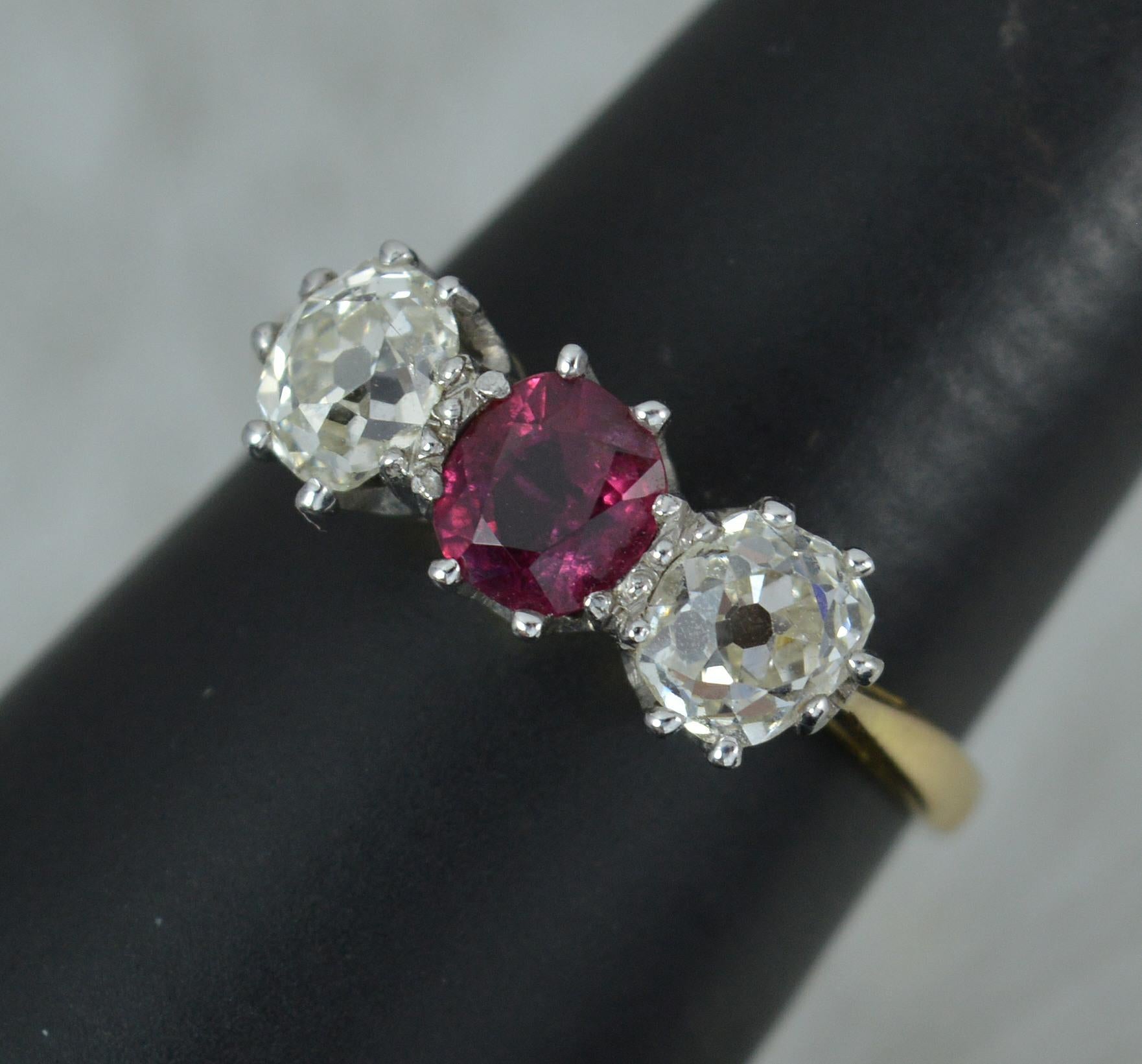 Victorian Ruby and VS 1.3 Carat Diamond 18 Carat Gold Trilogy Ring 8